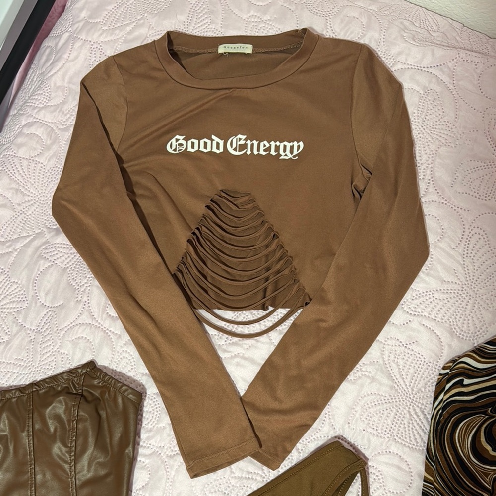 Occasion Brown Tan Bodysuit Crop Top
